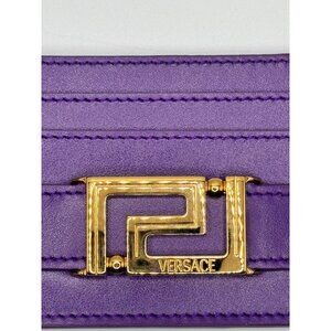 Versace Purple Leather Card Holder With‎ Gold Medusa Logo